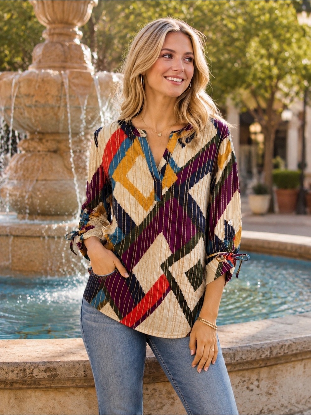 Tru Luxe Jeans Multicolor Geometric Tunic Size Large